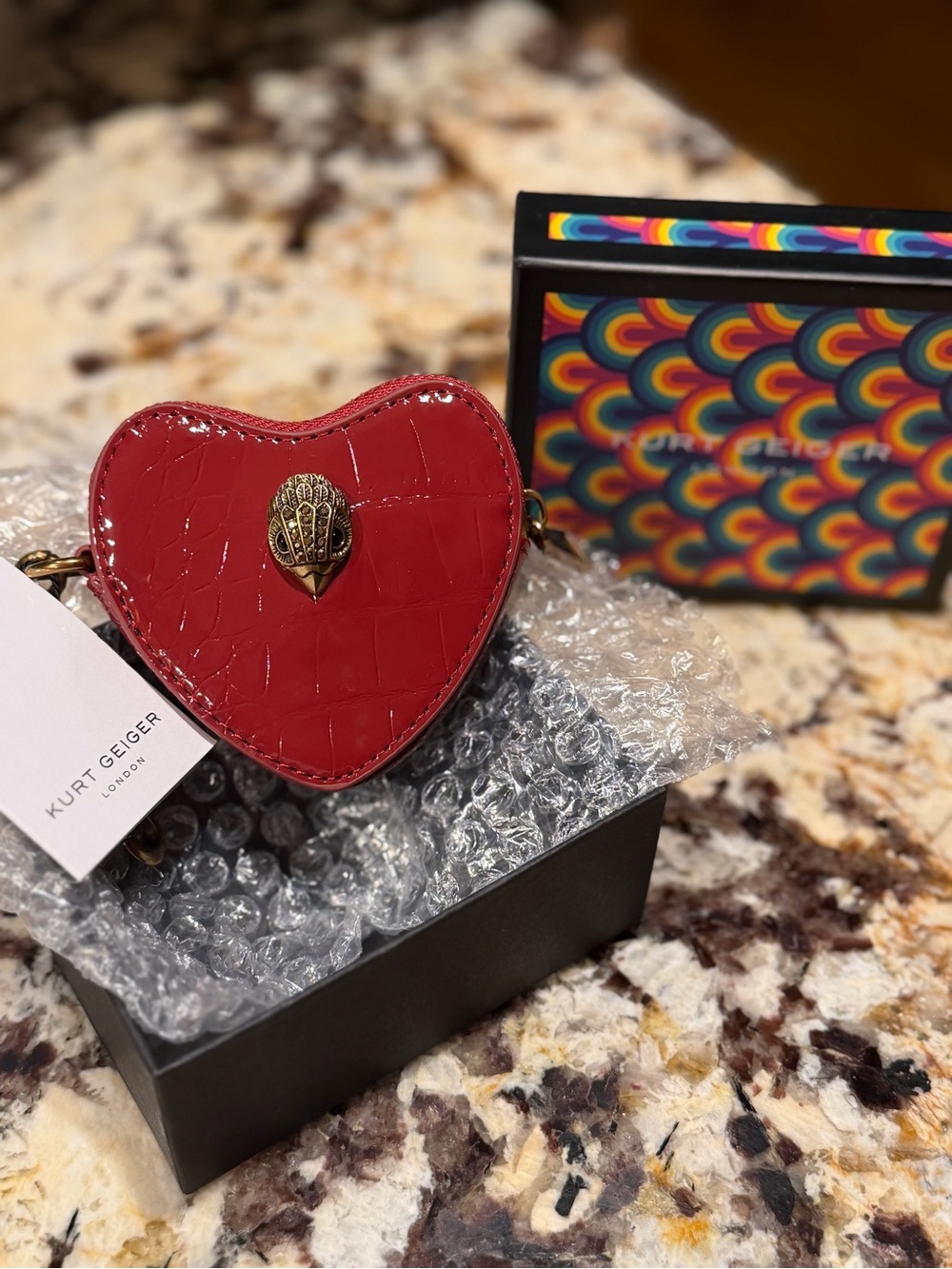 Kurt Geiger Red Patent Heart Key & Card Holder Charm Coin Pouch